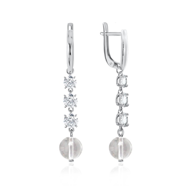 Серьги из серебра с хрусталём и фианитами 2340521510 от KRASNOE, металл Серебро, вставка Горный хрусталь