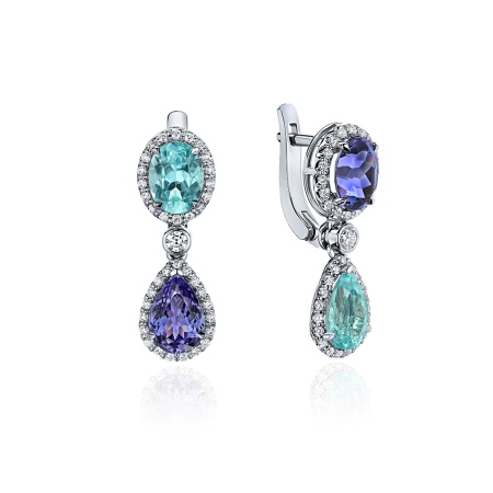 Серьги из золота с турмалинами, танзанитами и бриллиантами branch of love