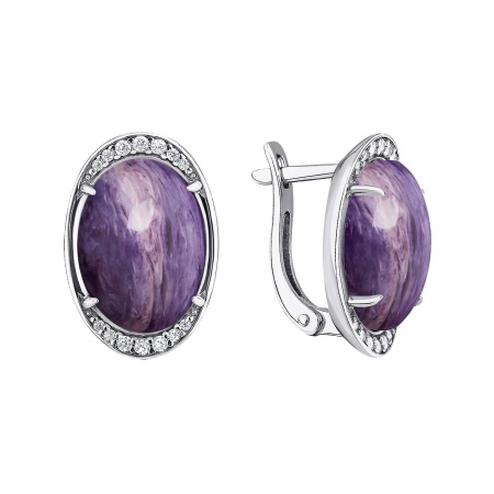 Серьги из серебра с чароитами и фианитами