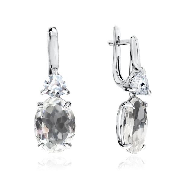 Серьги из серебра с фианитами и хрусталём