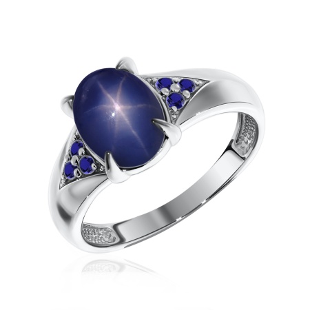 Купить кольцо из серебра с звездчатым сапфиром и наносапфир (не использовать)ами в интернет-магазине KRASNOE