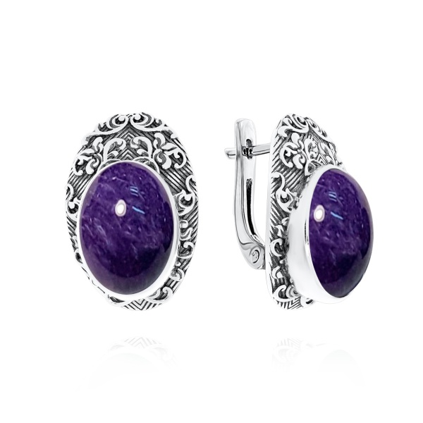 Серьги из серебра с чароитами
