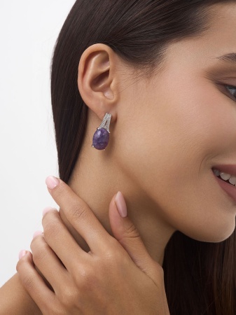 Серьги из серебра с чароитами и фианитами