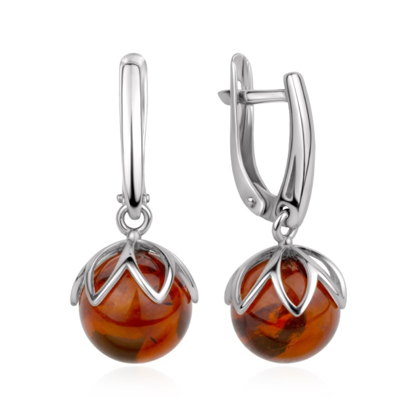 Серьги из серебра с янтарём в ювелирном интернет-магазине