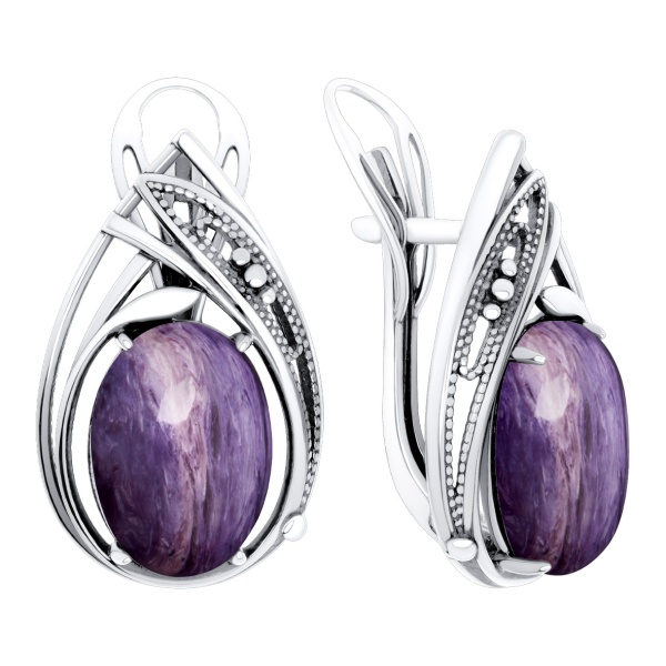Серьги из серебра с чароитом