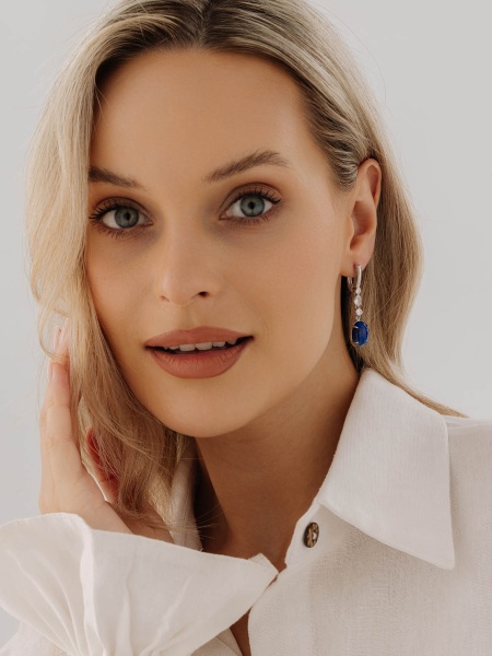 Серьги из серебра с лазуритами и фианитами 2340473090 от KRASNOE, металл Серебро, вставка Лазурит