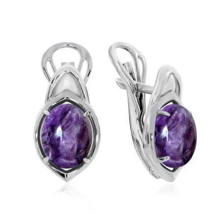 Серьги из серебра с чароитами 2340461180 от KRASNOE, металл Серебро, вставка Чароит