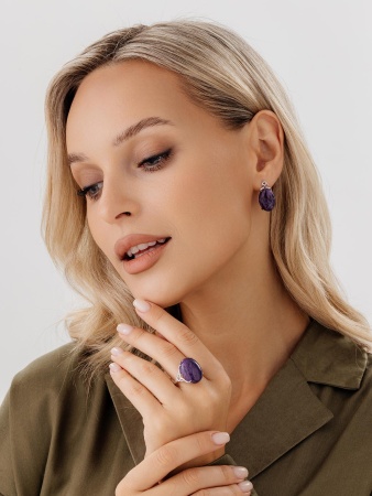 Серьги из серебра с чароитами