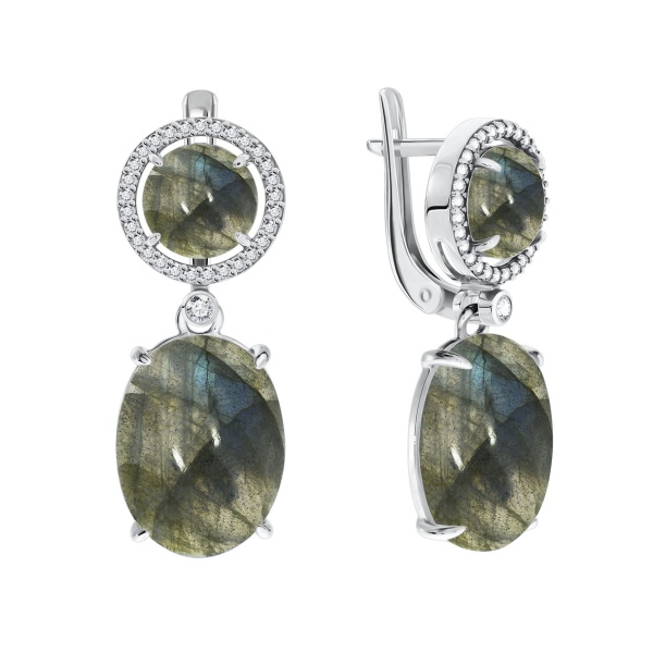 Серьги из серебра с лабрадоритами и фианитами