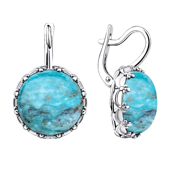 Серьги из серебра с бирюзой (имитация из природного материала) со скидкой