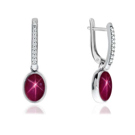 Серьги из серебра с рубинами звездчатыми и фианитами 2340940375л-3 от KRASNOE, металл Серебро, вставка Рубин Звездчатый