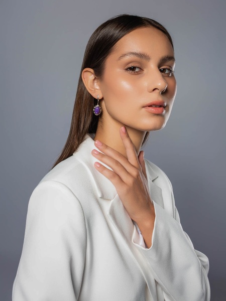 Серьги из серебра с чароитами в ювелирном интернет-магазине