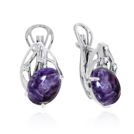 Серьги из серебра с чароитами и фианитами
