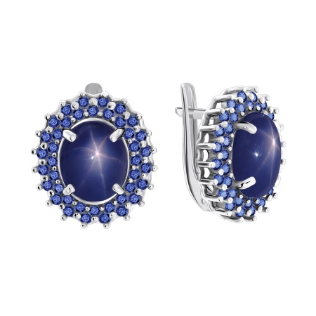 Серьги из серебра с сапфир звездчатыйами и ситаллами 2340940150л-8-80 от KRASNOE, металл Серебро, вставка Сапфир Звездчатый