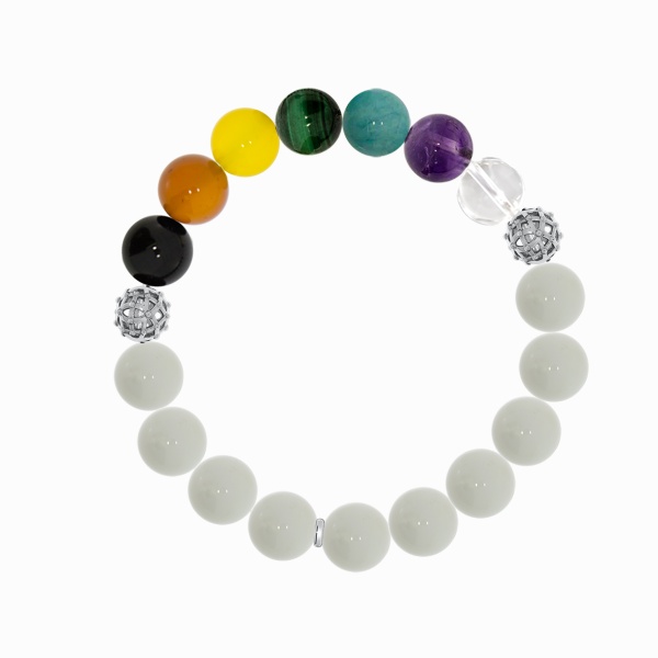 Купить браслет из серебра с аметистом, малахитом, хрусталём, амазонитом и агатами