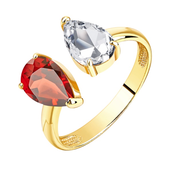 Кольцо из серебра с гранатом и хрусталём со скидкой