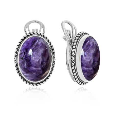 Серьги из серебра с чароитами 2310460969 от KRASNOE, металл Серебро, вставка Чароит