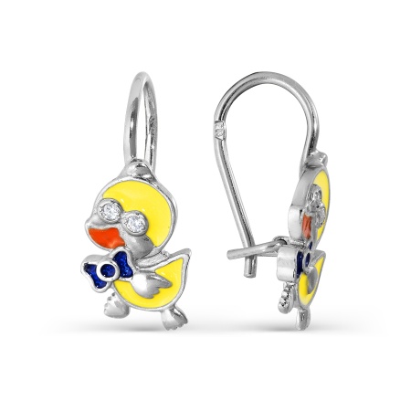 Серьги из серебра с эмалью и фианитами