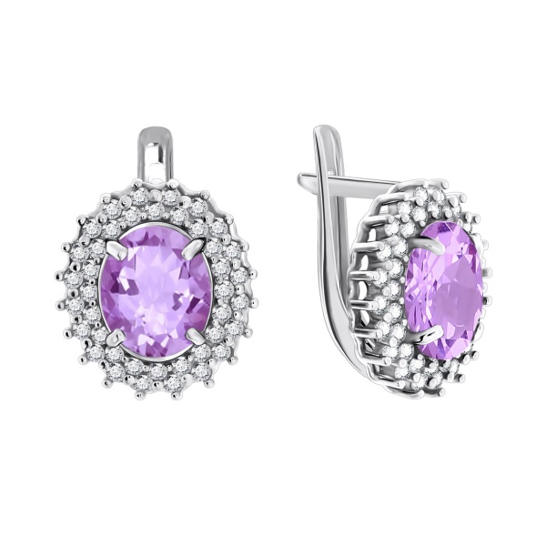 Серьги из серебра с аметист со скидкой