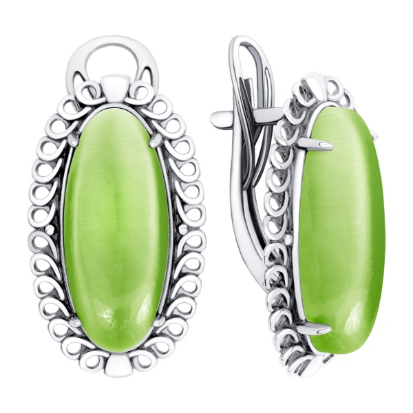 Серьги из серебра с кошачим глазом 2310265781-57 от KRASNOE, металл Серебро, вставка Кошачий глаз