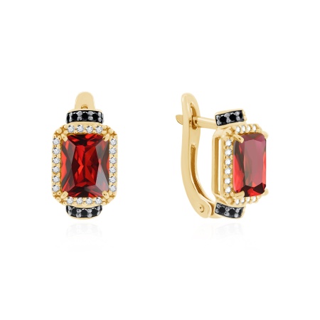 Серьги из серебра с гранатами, ситаллами и фианитами