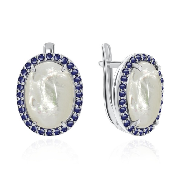 Серьги из серебра с перламутрами и ситаллами 2348490253л-80 от KRASNOE, металл Серебро, вставка Перламутр