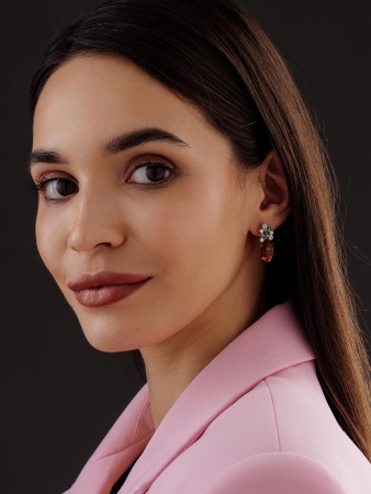 Серьги из серебра с янтарём и фианитами 2340860886-60 от KRASNOE, металл Серебро, вставка Янтарь