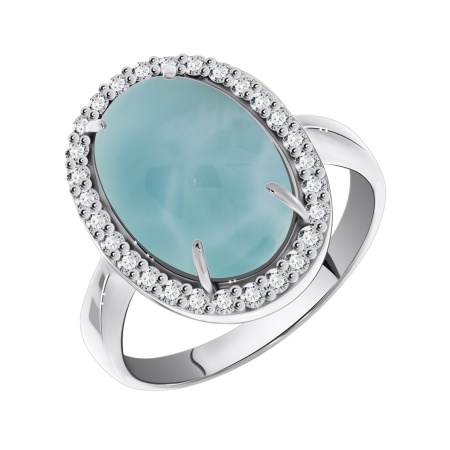 Кольцо из серебра с ларимаром и фианитами со скидкой