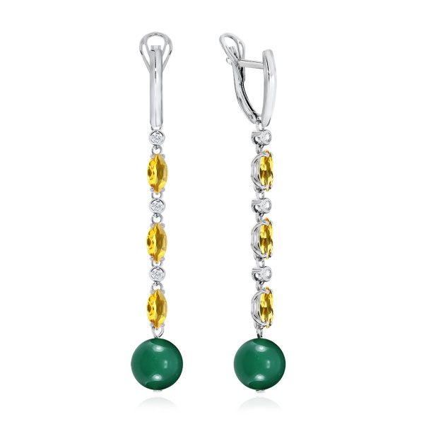 Серьги из серебра с агатами, цитринами и фианитами 2340871204л-2-72 от KRASNOE, металл Серебро, вставка Агат
