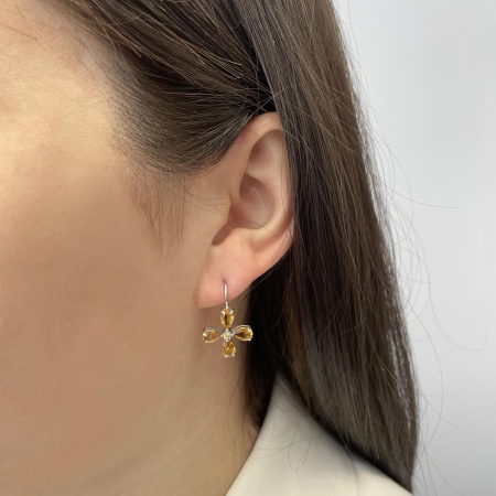 Серьги из серебра с цитринами со скидкой