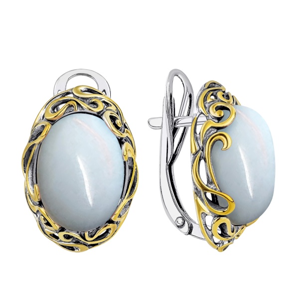Серьги из серебра с лунным камнем в ювелирном интернет-магазине