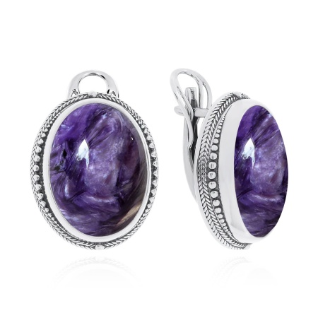 Серьги из серебра с чароитами