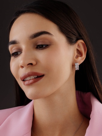 Серьги из серебра с фианитами 2340201336 от KRASNOE, металл Серебро, вставка Фианит