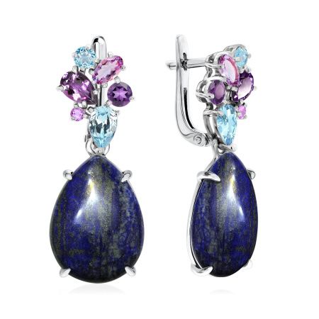 Серьги из серебра с топазами, лазуритами и фианитами 2340470875-92 от KRASNOE, металл Серебро, вставка Лазурит
