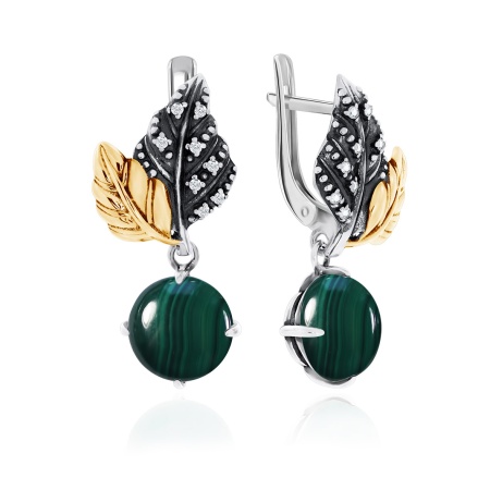 Серьги из серебра с малахитами и фианитами 2317382265 от KRASNOE, металл Серебро, вставка Малахит