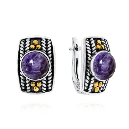Серьги из серебра с чароитами 2317461750 от KRASNOE, металл Серебро, вставка Чароит
