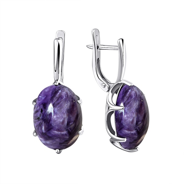 Серьги из серебра с чароитами