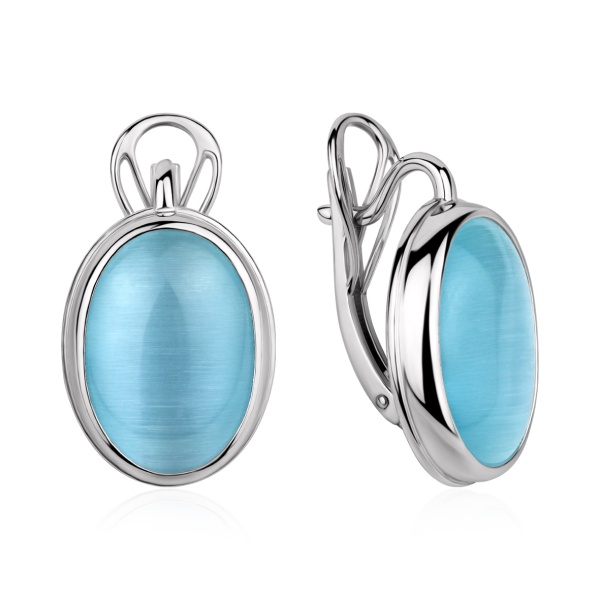 Серьги из серебра с кошачим глазом
