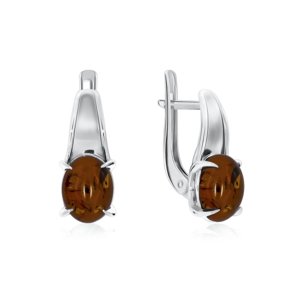 Серьги из серебра с янтарём 2340480370 от KRASNOE, металл Серебро, вставка Янтарь