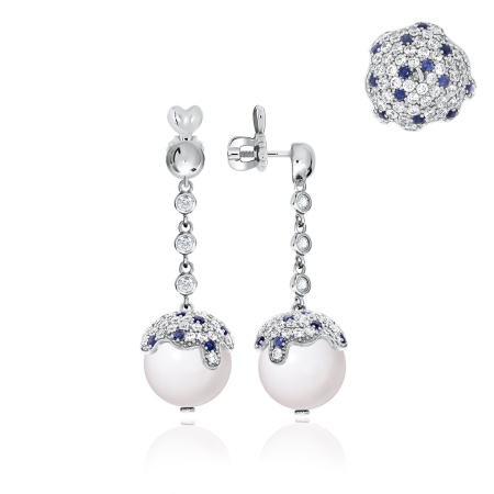 Пусеты из серебра с агатами, ситаллами и фианитами 2340390850л-10 от KRASNOE, металл Серебро, вставка Агат