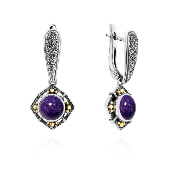 Серьги из серебра с чароитами 2317462404 от KRASNOE, металл Серебро, вставка Чароит Серьги из серебра с чароитами 2317462404 от KRASNOE, металл Серебро, вставка Чароит