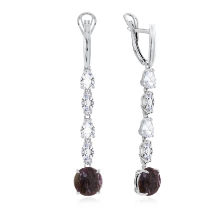 Серьги из серебра с чароитами и фианитами со скидкой