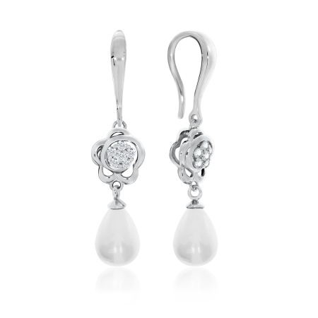 Серьги из серебра с жемчугом 2340240832 от KRASNOE, металл Серебро, вставка Жемчуг Имитация