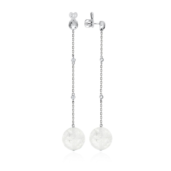 Пусеты из серебра с кварцем и фианитами