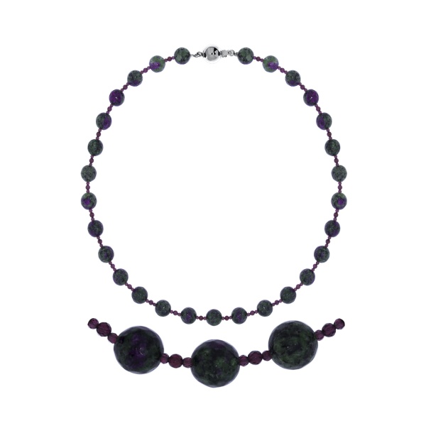 Колье из серебра с цоизитами и гранатами