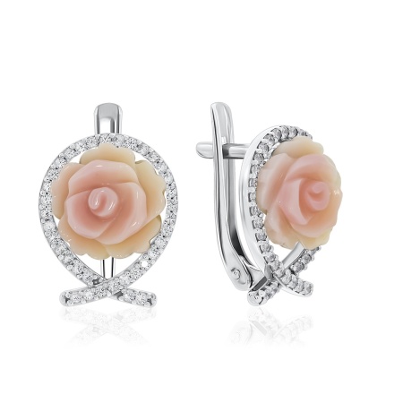 Серьги из серебра с перламутрами и фианитами 2340490801л-30 от KRASNOE, металл Серебро, вставка Перламутр