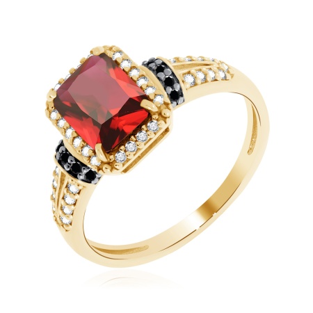 Кольцо из серебра с гранатом, ситаллами и фианитами со скидкой Кольцо из серебра с гранатом, ситаллами и фианитами со скидкой