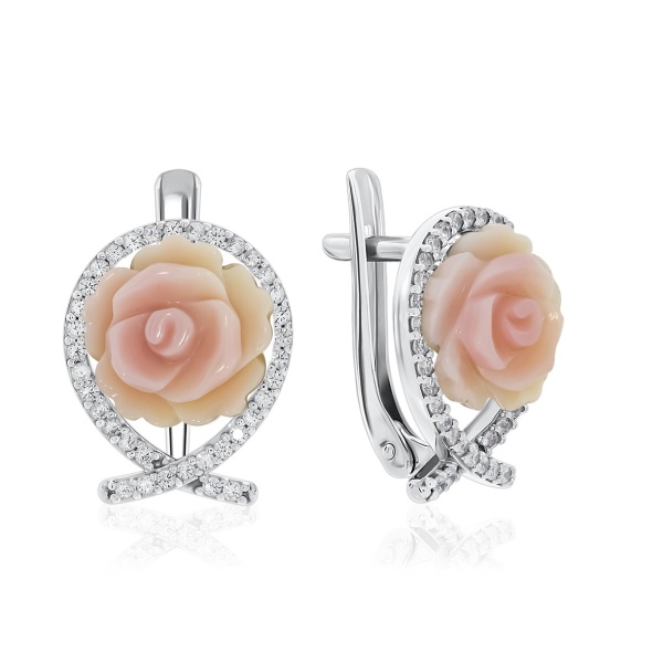 Серьги из серебра с перламутрами и фианитами 2340490801л-30 от KRASNOE, металл Серебро, вставка Перламутр