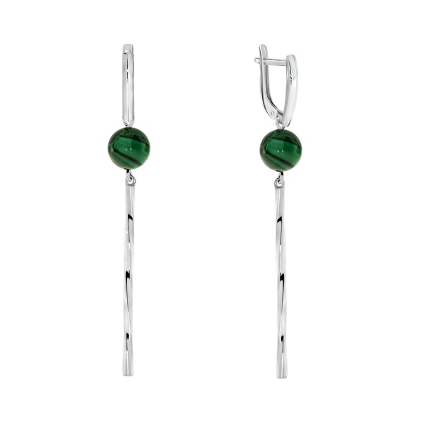 Серьги из серебра с малахитами 2340380725 от KRASNOE, металл Серебро, вставка Малахит