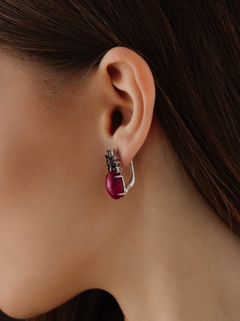 Серьги из серебра с агатами и фианитами